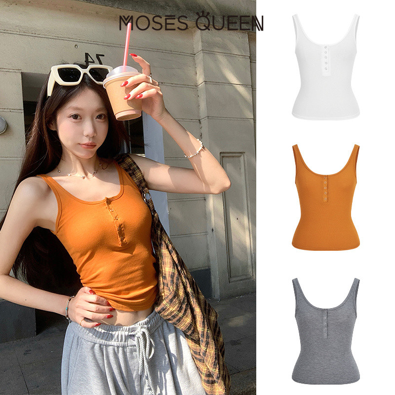MOSESQUEEN เสื้อนำเข้าไหล่ปรับได้สำหรับฤดูร้อน ผู้หญิง สวมใส่ง่าย สำหรับการทำงานหรือพักผ่อน #63394
