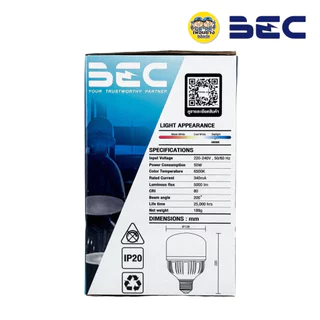BEC หลอด LED T-BULB รุ่น PEARLIII 20W 30W 40W 50W แสงขาว Daylight 6500K หลอดไฟ แอลอีดี หลอดประหยัดไฟ T-BULB ทรงกระบอก