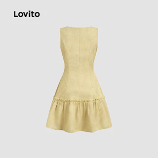 Lovito เดรสสีเหลืองสง่างาม ชายระบาย ซิป ฤดูร้อน/ฤดูร้อน สําหรับผู้หญิง LK6ED230