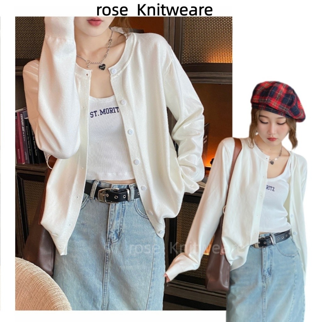🌟rosecloud🌟เสื้อคาร์ดิแกนถักเนื้อบาง สไตล์เกาหลี เสื้อถักทรงหลวมที่ช่วยให้ดูผอมเพรียว8190
