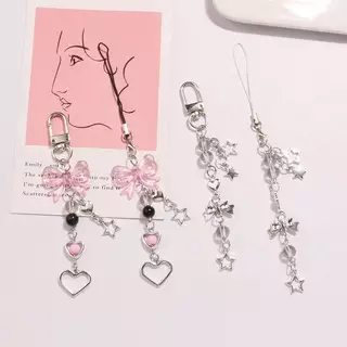 Yiwuyuanvb] Goth โทรศัพท์ Charm Bow Heart Star พวงกุญแจจี้ Kawaii Key CHAIN กระเป๋าโทรศัพท์น่ารักอุปกรณ์เสริมสําหรับสาวผู้หญิงเครื่องประดับใหม่