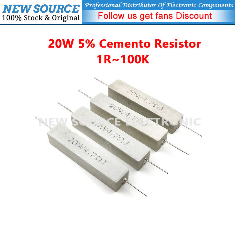 [1 ชิ้น] 20W 5% ตัวต้านทานพลังงานซีเมนต์ 1R 2.2R 4.7R 10R 27R 33R 68R 100R 680R 1K 10K 47K 82K 100K 