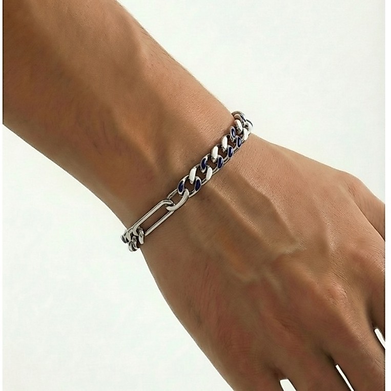 LIEN สร้อยข้อมือโซ่เหล็กไทเทเนียมผู้ชาย| Silver Navy White Minimalist Trend| เรือ 24 ชม.