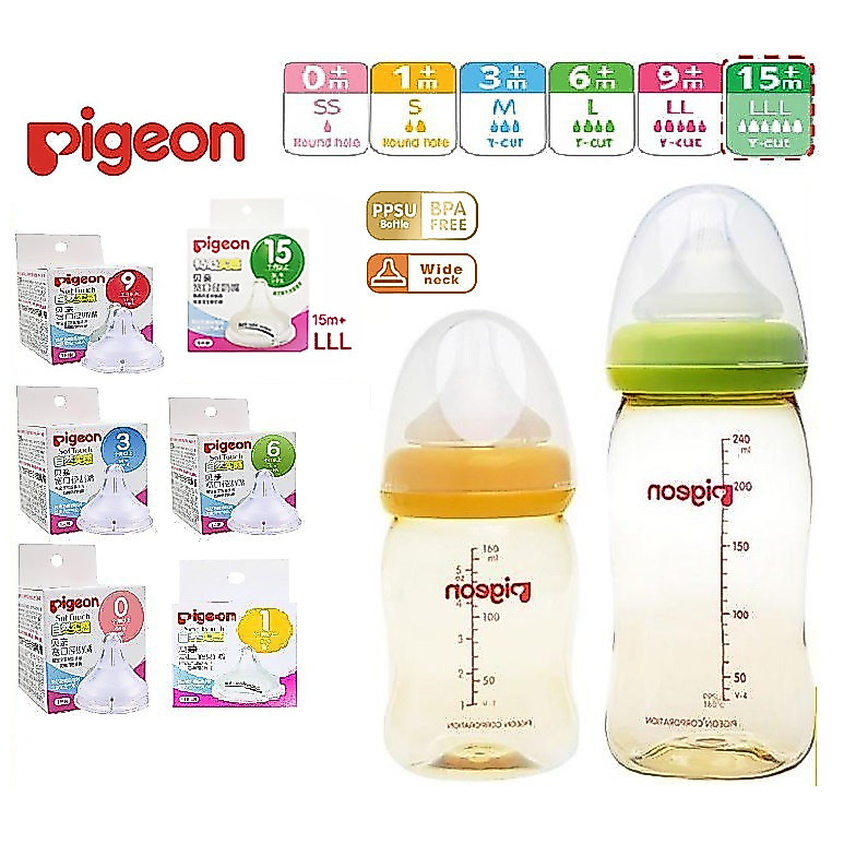 Pigeon ขวดนมคอกว้าง PPSU ขวดนม Botol Susu Bayi จุกนมใส่ 160ml 240ml เด็กทารกทารกแรกเกิด