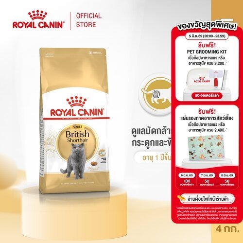 Royal Canin British Shorthair Adult 4kg อาหารเม็ดแมวโต พันธุ์บริติช ชอร์ทแฮร์ อายุ 12 เดือนขึ้นไป (โรยัล คานิน)