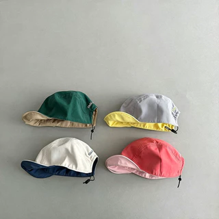 ย้อนกลับสีบล็อกจดหมายเด็กหมวกเบสบอลชายหญิง เชือกรูด นุ่มปีกบางระบายอากาศสไตล์เกาหลีฤดูร้อนอาทิตย์ปกป้องหมวกลําลอง