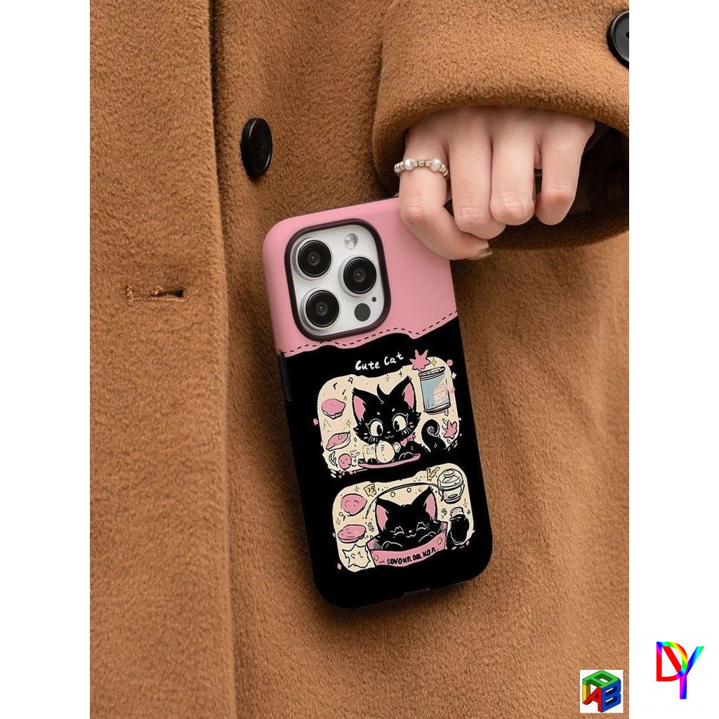 แมวน่ารัก 2-in-1 เคสโทรศัพท์ 2 ชั้นสําหรับ iPhone 17 16 15 14 13 12 11 Pro Max Air Plus XS XR 7 8Plus Anti-fall กันกระแทกฝาครอบป้องกัน