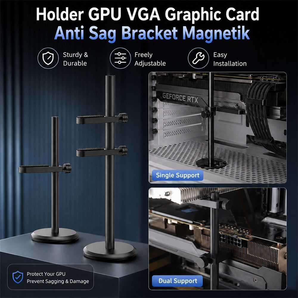 GPU VGA Graphic Card Holder Anti-Sag Magnetic Bracket, VGA Card PC Component Support Pole Mini Jack 