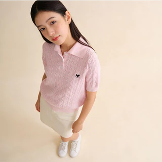 T8003 POLO เสื้อโปโลถักนิตติ้งแขนสั้นลายเชือกกลม สำหรับผู้หญิง นุ่มสบาย