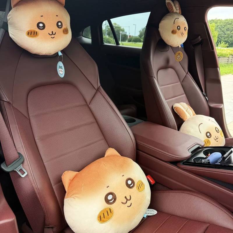 Japanese Cute Cartoon Bread Ji Yi Xiao Ba Pillow Automotive Headrest Neck Pillow Seat Car Interior D