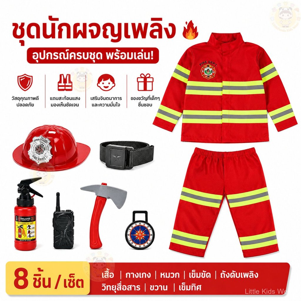 🔥ส่งไว จาก กทม🔥ชุดดับเพลิงเด็ก ชุดอาชีพเด็ก ชุดแฟนซีเด็ก ได้ครบชุด (มี2สี กรม/แดง) ชุดอาชีพในฝันเด็ก