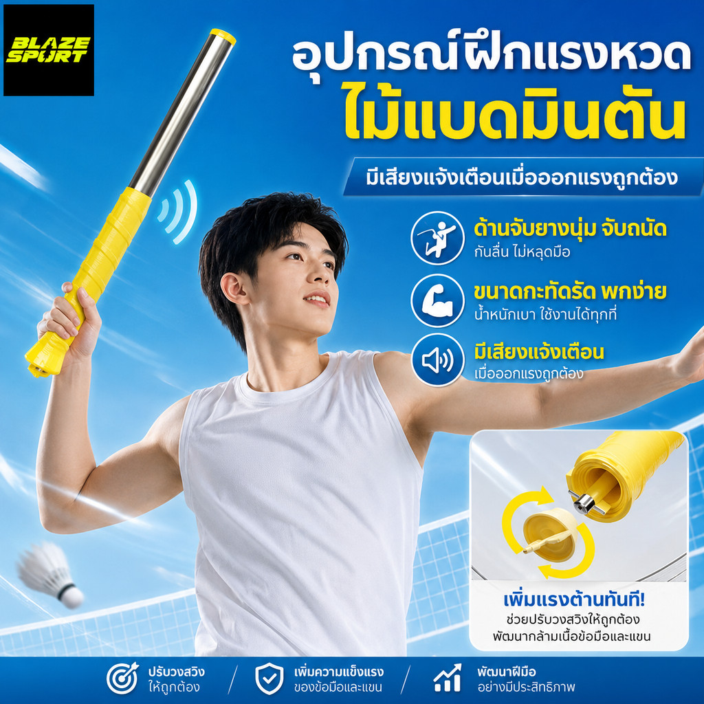 Swing ไม้แบดมินตัน เครื่องมือเสริม ไม้ฝึกแก้ไขท่าวงสวิง เครื่องมือช่วยสวิงแบดมินตัน อุปกรณ์เพิ่มพลังแกว่งไม้ ปรับได้
