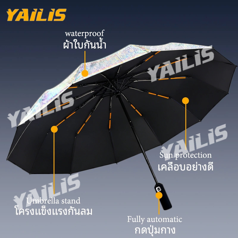 ระบบอัตโนมัติ พร้อมชั้นเคลือบกันแดด ผิวผ้าป้องกันรังสีUV ตัวร่มเบา พกเก็บประหยัดพื้นที่