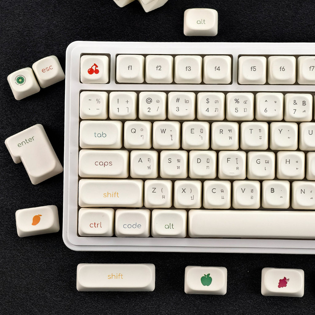 Thai Keycap MAIMOOO Minimalist Fruit Keycaps MOA Profile 124 Keys PBT Dye-sublimation Aula F75 Fantech MK889 Mechanical Keycaps Round Milky White Keycaps น่ารักแช่แข็งโยเกิร์ตไทย