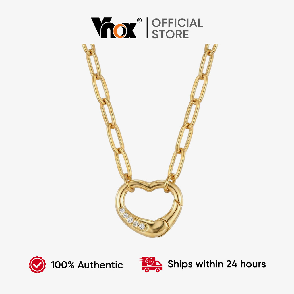 Vnox ทองเงาสแตนเลส Hollow Heart CZ Paperclip สร้อยคอโซ่สําหรับผู้หญิง, Anti-Tarnish Dainty ทุกวันเครื่องประดับของขวัญวัน