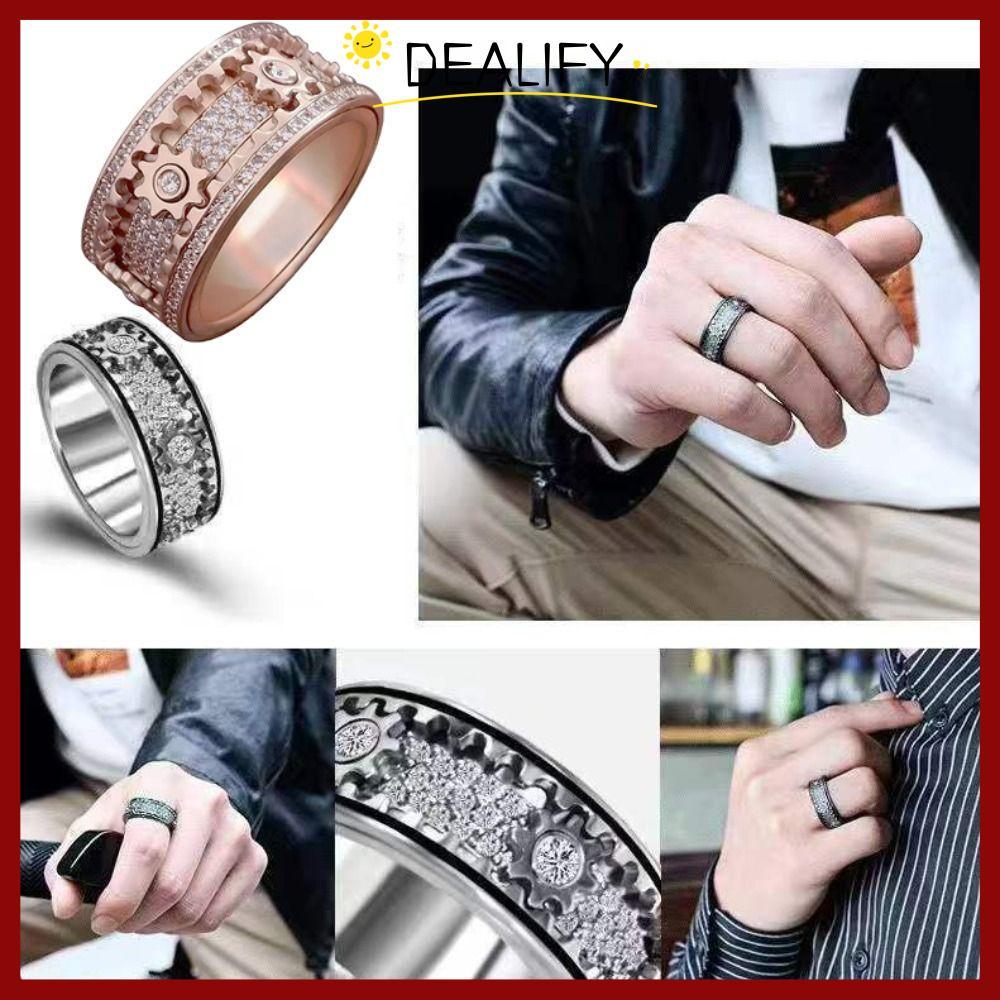 CODDEALIFY Gear Spinner Rings Handmade Diamond Ornate แหวนหมุน