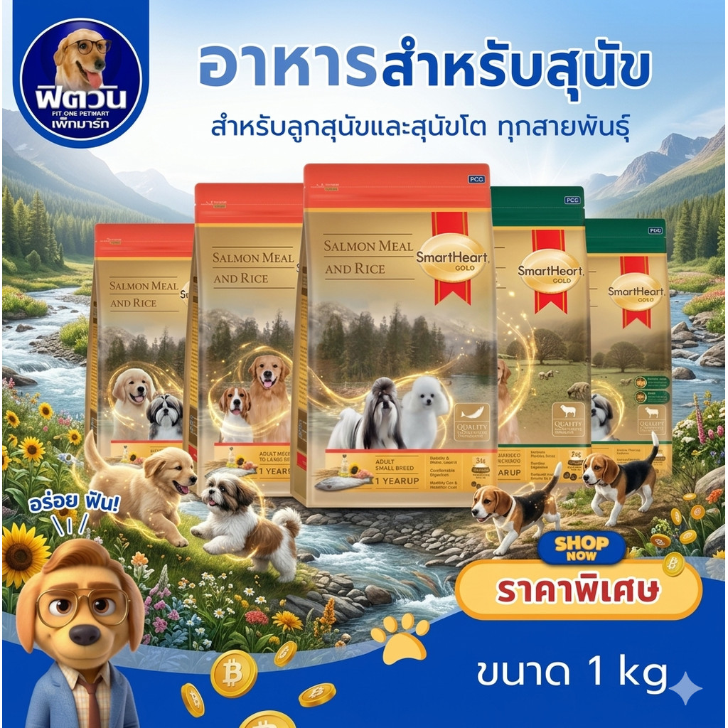 SmartHeart GOLD อาหารสุนัข สูตรแกะและข้าว + สูตรแซลมอนและข้าว ขนาด 3 กก..**น้องแพ้สัตว์ปีกทานได้เลยนะค่ะ**