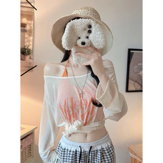 Vogue🌟พร้อมส่ง🌟 เสื้อคลุมแขนยาว+เสื้อคล้องคอ ทรงโอเวอร์ไซส์สกรีนน่ารัก สีพาสเทล (FY8226/FY6118)