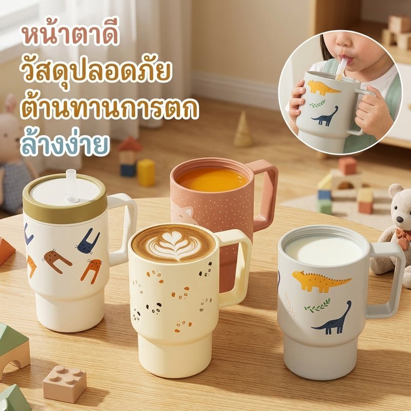 แก้วหัดดื่มเด็ก แก้วหัดดูด หลอดซิลิโคน กันรั่ว 360 จับถนัดมือ ฝึกดูดนม น้ำ เด็กทารก BPA Free