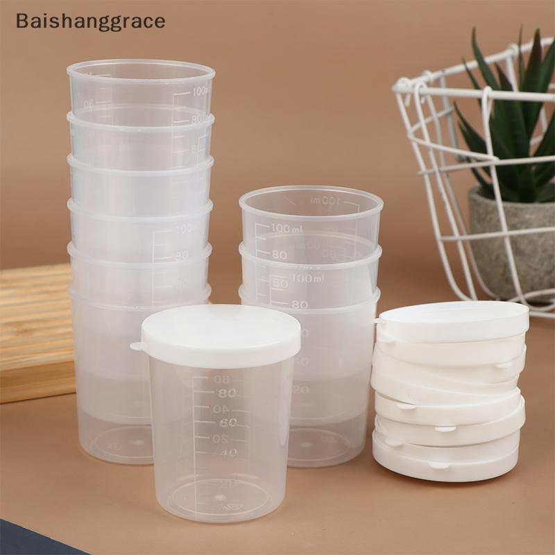 Baishanggrace 10 ชิ้น/เซ็ต 20/30/50/100ml Liquid Pill ถ้วยตวงพร้อมฝาปิด Travel Pill Organizer ถ้วยคอนเทนเนอร์สําหรับยาเหลว HHT