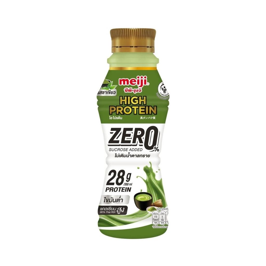 เมจิ นมไฮโปรตีนไม่เติมน้ำตาลชาเขียว Meiji High Protein Milk Zero Green Tea 350ml.