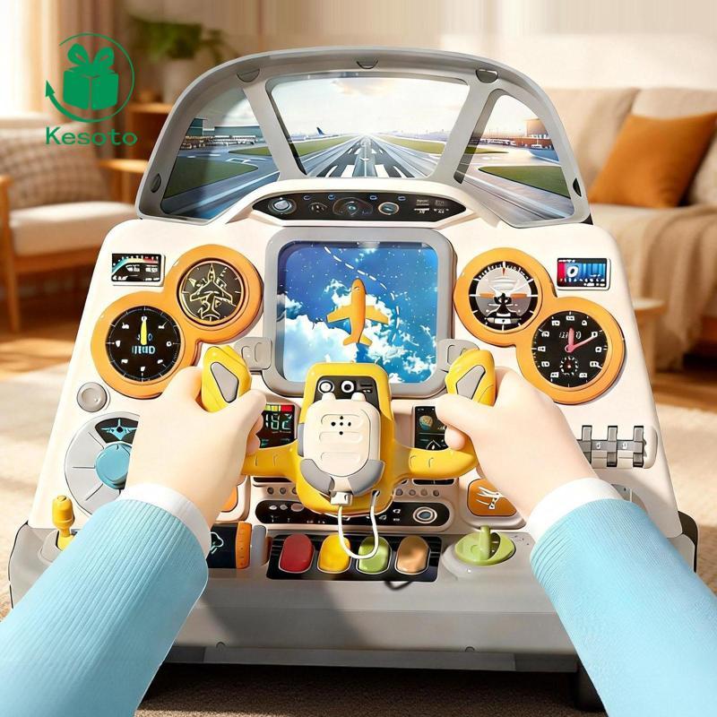 [Ehoyoxa] เด็ก Busy Board Pretend Play ห้องนักบินของเล่นจําลองน้ําหนักเบาการศึกษาพร้อมไฟและสวิตช์สําหรับของขวัญการเดินทางเด็ก