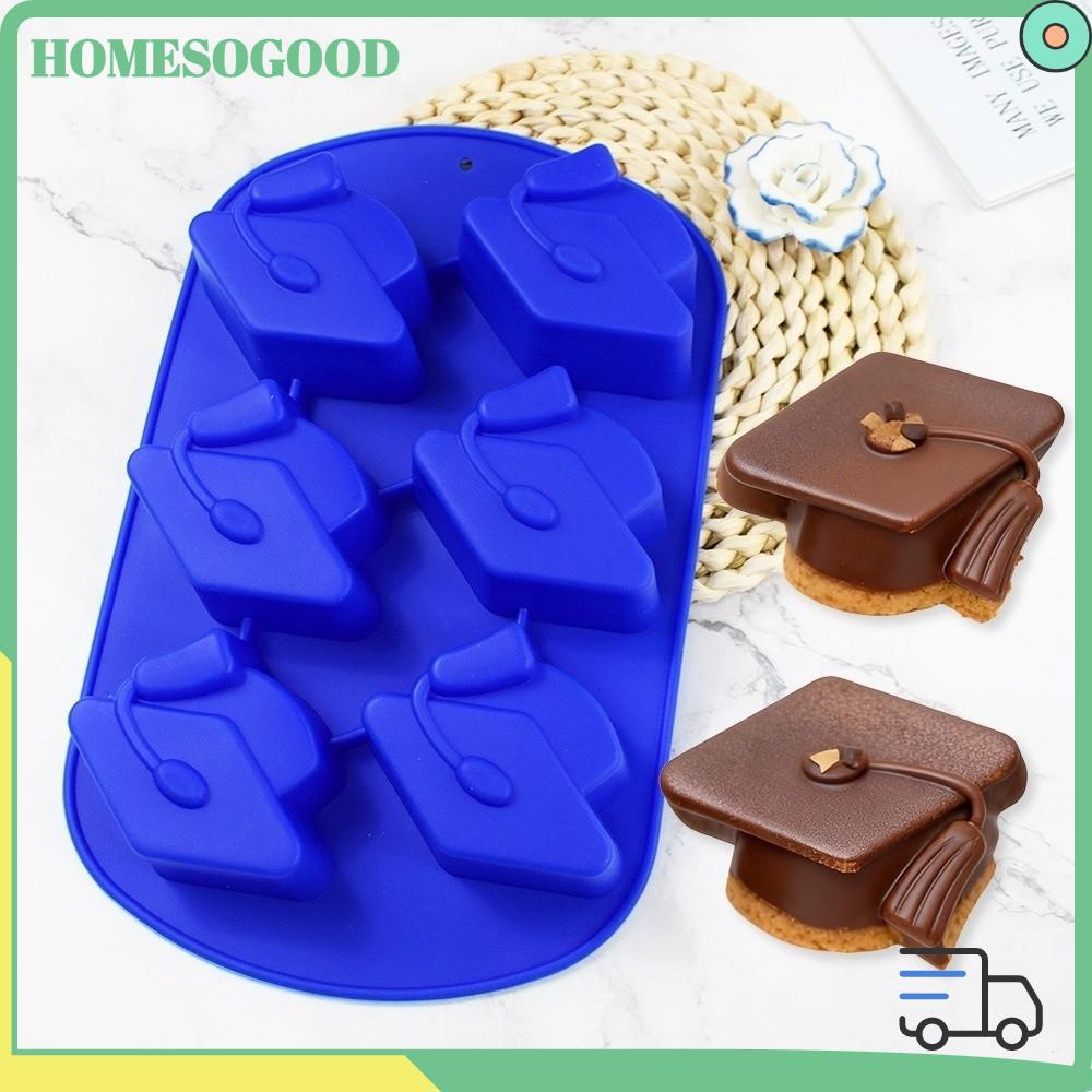 HOMESOGOOD แม่พิมพ์ซิลิโคน, แม่พิมพ์หมวกรับปริญญาแบบใช้ซ้ําได้ 6 ชิ้น, เครื่องมืออบแม่พิมพ์ช็อคโกแลตไม่ติดแบบยืดหยุ่นตกแต่งเบเกอรี่