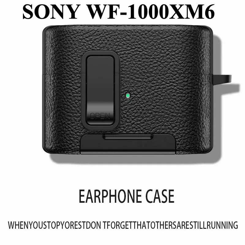 สีดําล็อค Anti-lost หนังขาตั้งโทรศัพท์สําหรับ SONY WF-1000XM6 หูฟังกันกระแทกฝาครอบป้องกันหนังล็อคสวิทช์ SONY WF-1000XM6