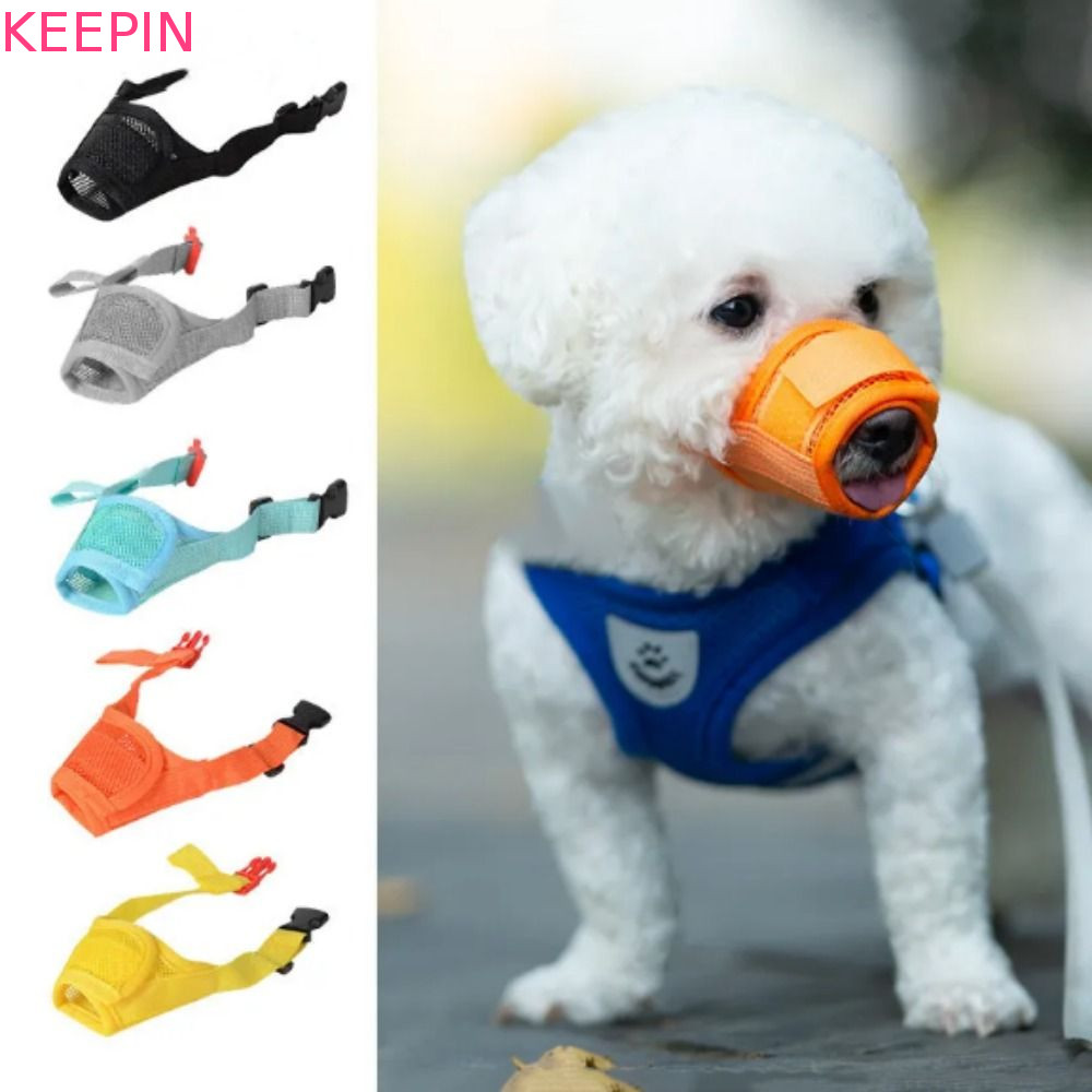 KEEPIN ผ้าคลุมปากสุนัข, Bite Chew Breathable ตะกร้อสุนัข,อุปกรณ์เสริมสุนัขปรับตาข่าย Anti Barking Dog Mouthpiece หยุดเห่า