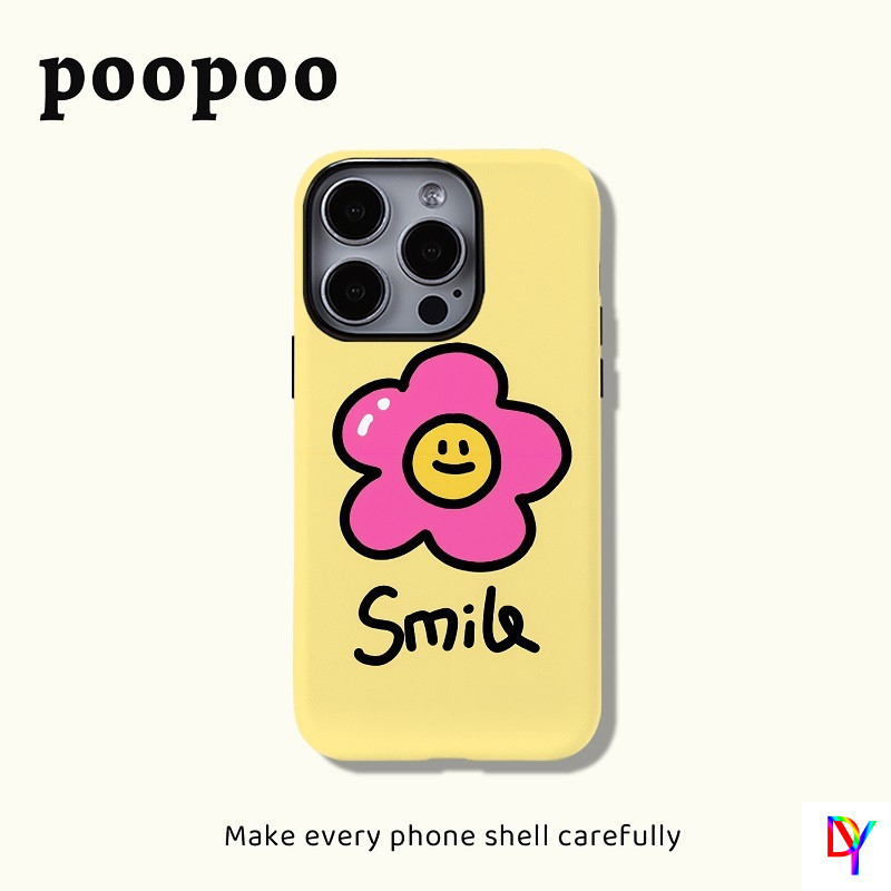 ดอกไม้สีแดงเล็กๆรอยยิ้ม iphone 16/17promax เคสโทรศัพท์ Iphone15/16Pro ฟิล์ม 2-in-1 14/13Promax 12/11promax 7/8Plus Xsmax เคสป้องกันการตกสองชั้น