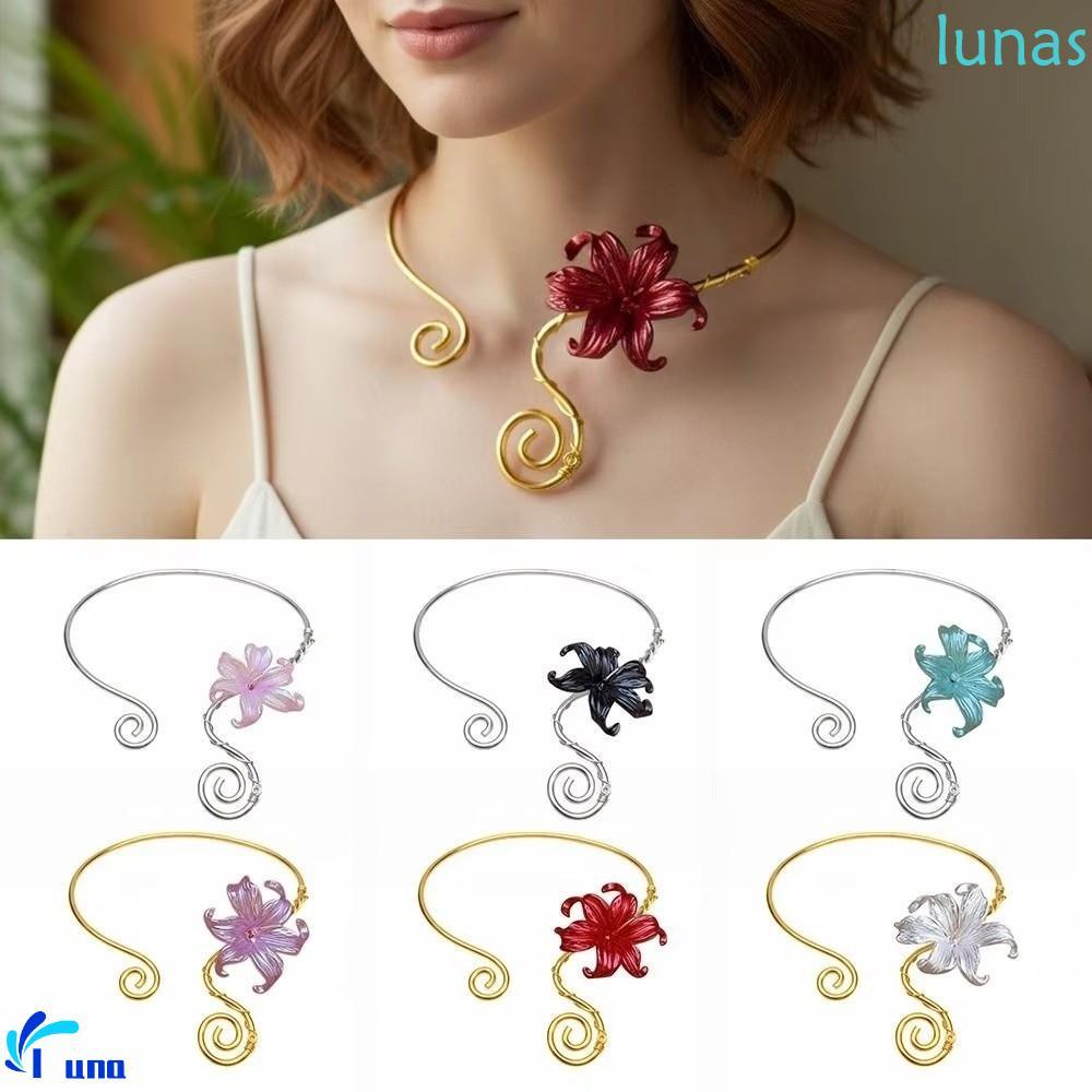 LUNASOL Iris Flower Necklace, Multi Layered Iron Flower Collarbone Chain, Fashion Adjustable Colourf