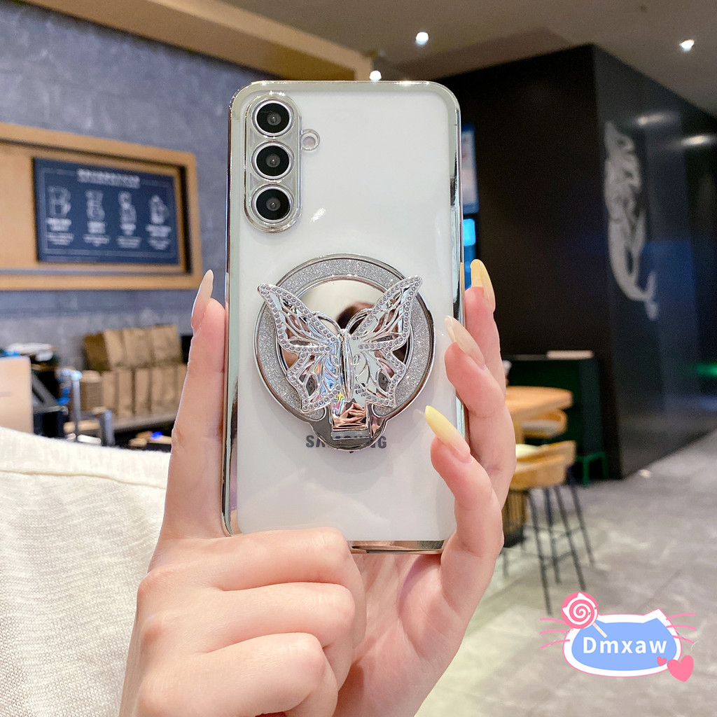 หรูหราผีเสื้อกระจกยืนเคสโทรศัพท์สําหรับRealme C25S C25Y C21Y C20A C17 C15 C12 C11 C3i Q5 Q5X Q5i Q3 
