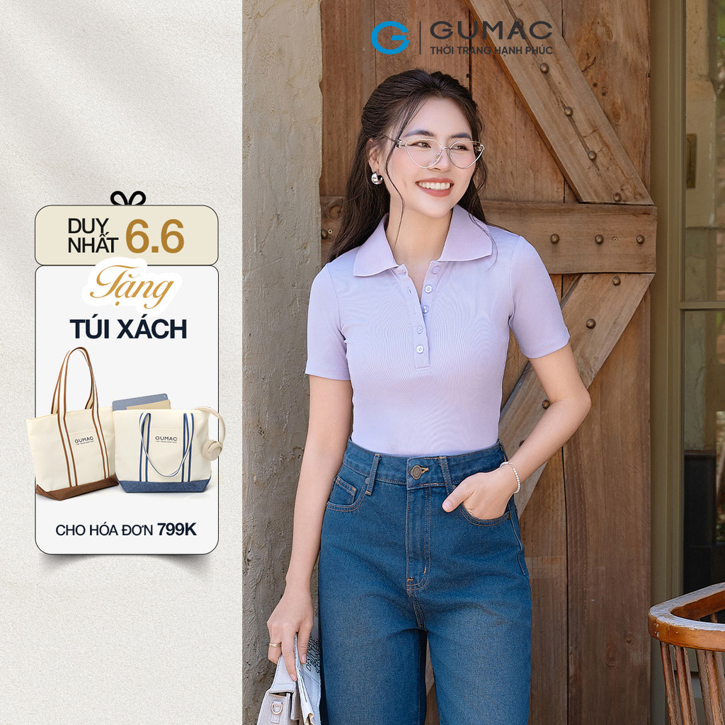 GUMC เสื้อโปโลผู้หญิง เสื้อยืดผู้หญิงคอปกทรงเข้ารูป ยืดหยุ่นบาง อ่อนเยาว์ PLF03002