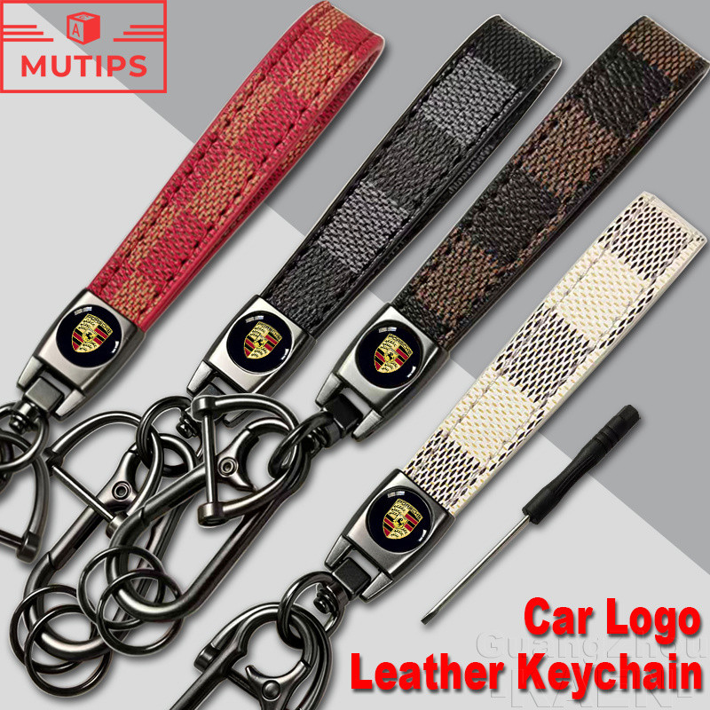 Porsche โลโก้รถยนต์ Keychain พวงกุญแจสายหนัง PU แฟชั่น พวงกุญแจห่วง แหวนกุญแจรถจักรยานยนต์ สำหรับ Ca