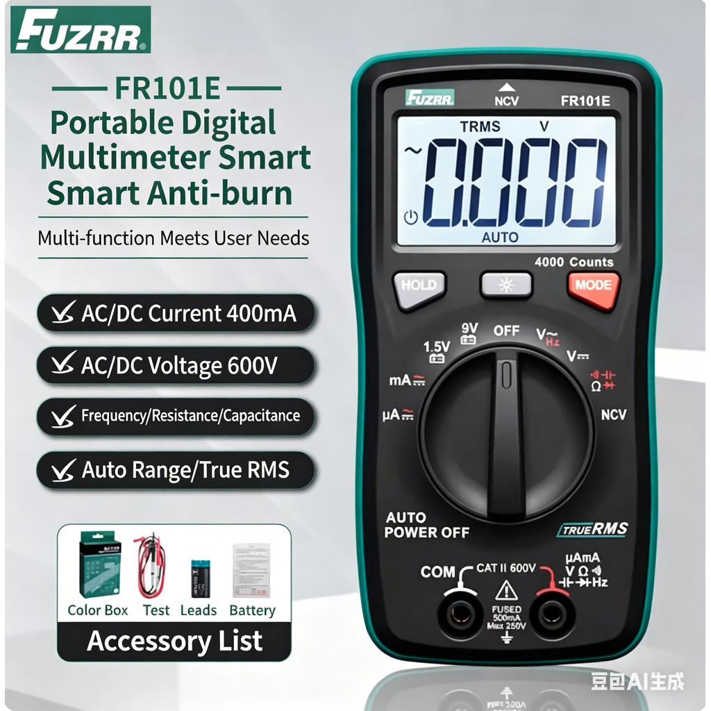 FUZRR FR101E400mA600V มัลติมิเตอร์แบบดิจิตอลสําหรับการบํารุงรักษาไฟฟ้า True RMS Digital Displ