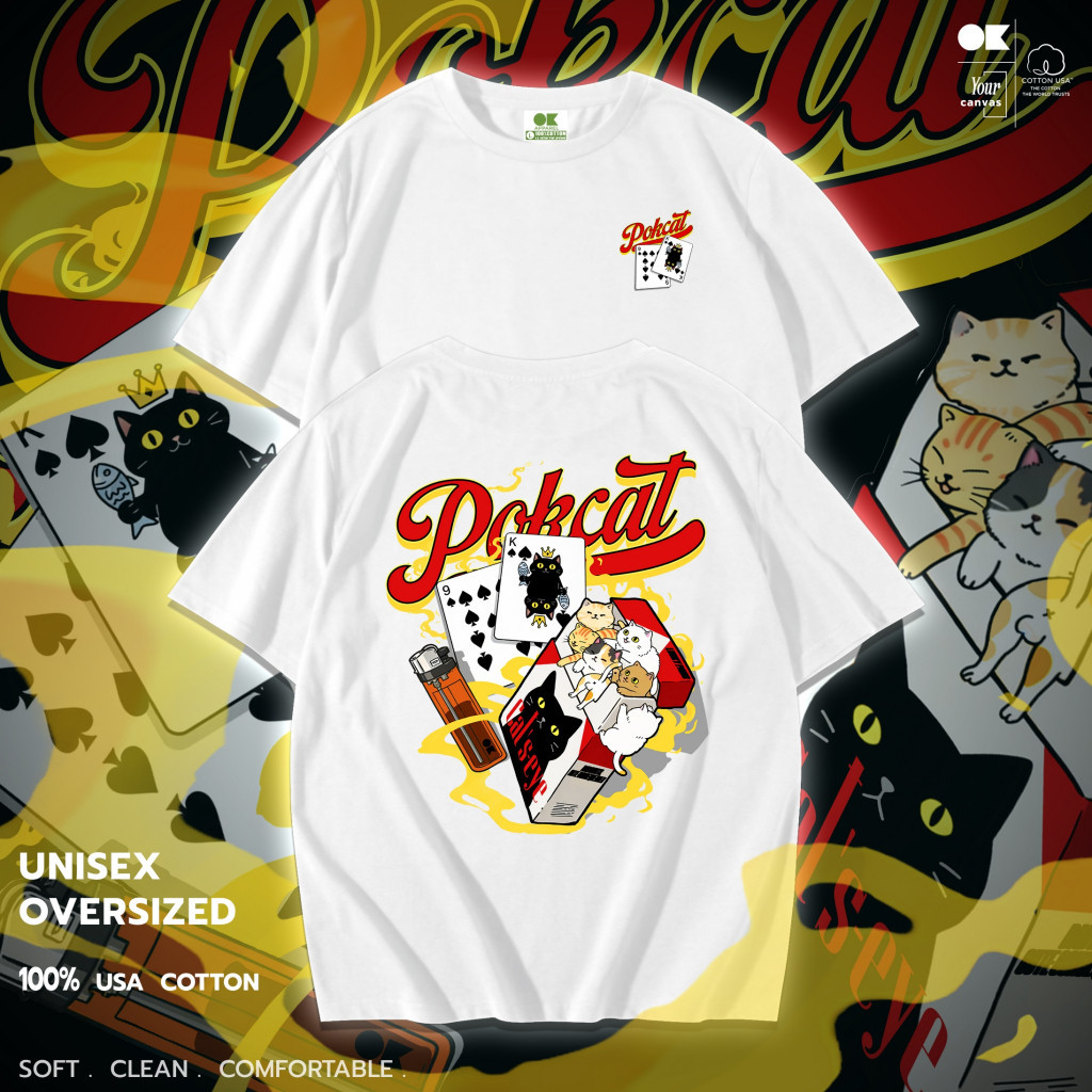 OK Apparel เสื้อยืดคอกลมแขนสั้น ลาย ป๊อกแคท Oversize Cotton ⚡️USAคุ้มสุด!⚡️