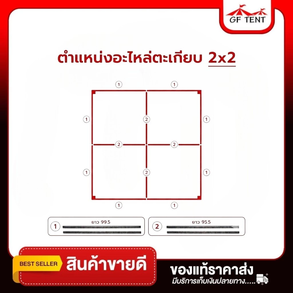 อะไหล่เต็นท์พับโครงสีดำ  สำหรับเต็นท์ขนาด 2x2 2x3 3x3 เต็นท์ตลาดนัด thumbnail 6
