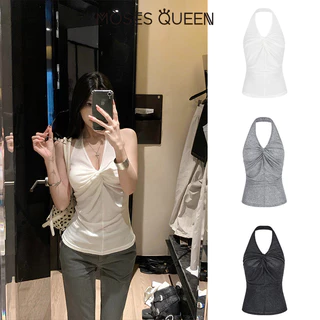 MOSESQUEEN เสื้อคล้องคอผูกปมแบบเล็กเซ็กซี่เย้ายวนกับทรงเข้ารูปของผู้หญิงและเสื้อตัวในชั้นหลังหลวม #63777