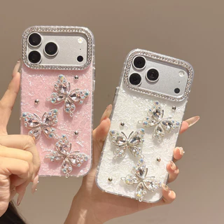 3D Rhinestone ผีเสื้อ IMD รูปแบบเคสโทรศัพท์สําหรับ iPhone 17 16 15 14 13 12 11 Pro Max