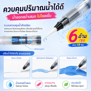 SKY พู่กันเติมน้ำ 6 ด้าม ขนาด 19 ซม. หัวแหลม หัวแบน พู่กันสีน้ำ ปากกาพู่กันระบายสี Water Brush Pen Set