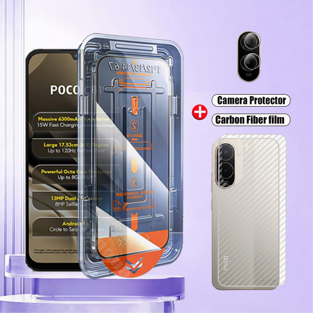 3 in 1 Poco C81 กระจกนิรภัยสําหรับ Poco C81 Pro C81X C85X C71 ติดตั้งง่ายอัตโนมัติกําจัดฝุ่นป้องกันหน้าจอ