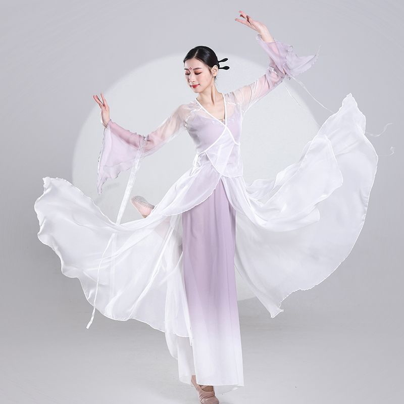 热销古典舞练功服身韵纱衣春夏长袖表演服中国舞旗袍艺考舞蹈服套装女26611 Best-selling classical dance practice outfit, long-sleeved per