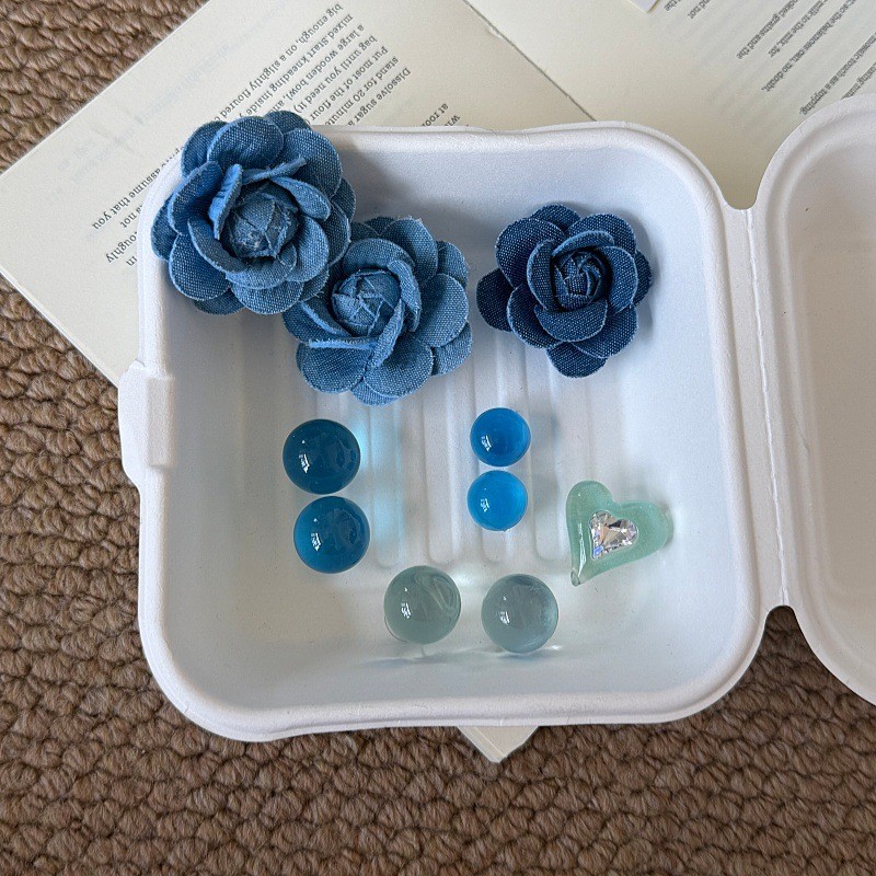 Hole Shoes Shoes Flower Set Blue Denim Style Fabric Flower Accessories Fashion chic Rose Jewelry All