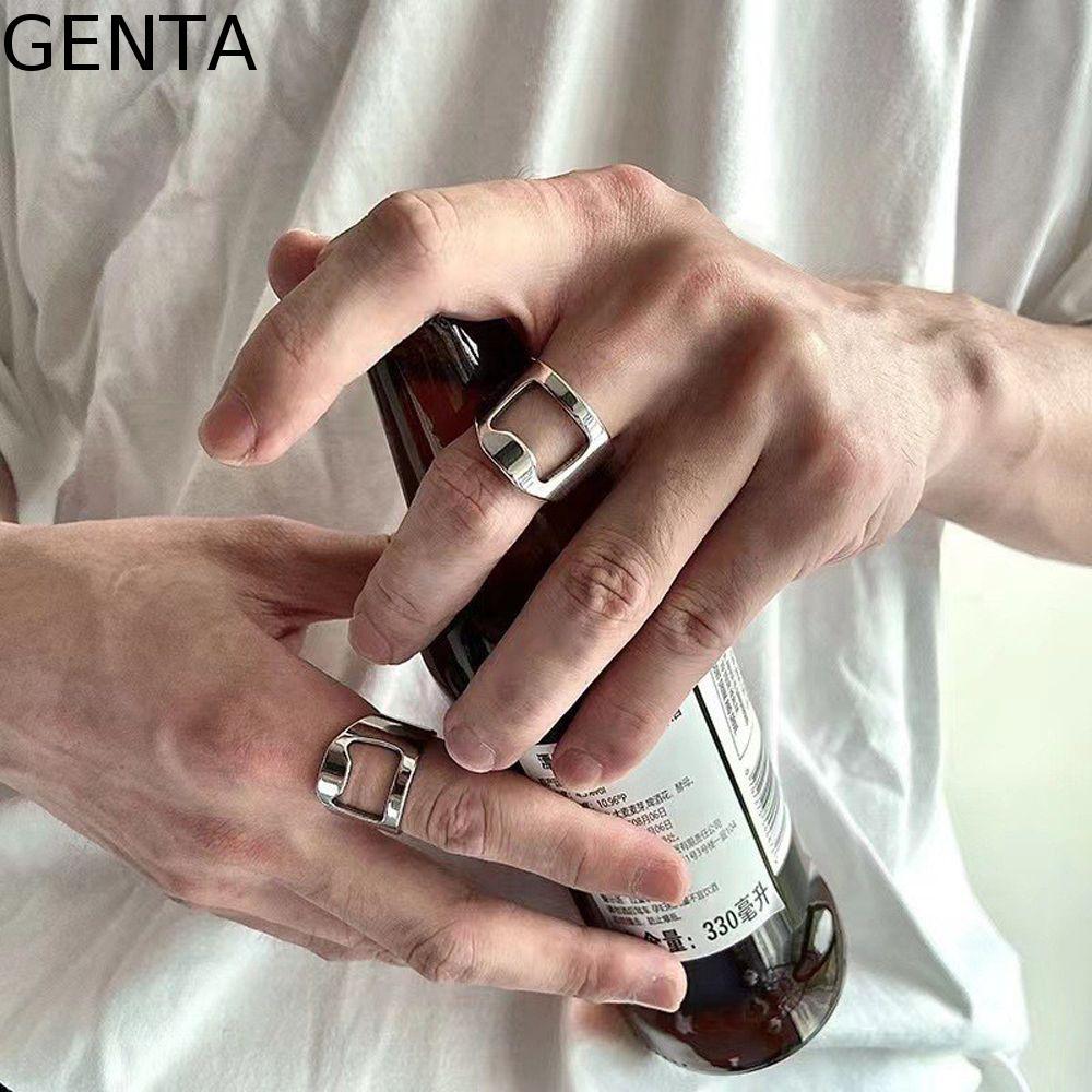 GENTA แหวนสไตล์เกาหลีโอ้อวดแฟชั่นเครื่องประดับแฟชั่นบุคลิกภาพ Hollow Out Punk แหวนหรูหราที่เปิดขวดเบียร์