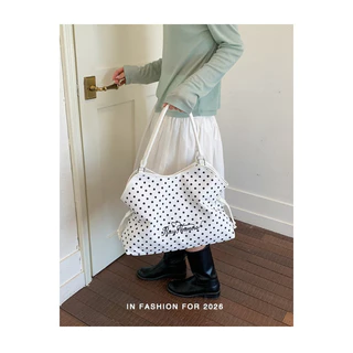 กระเป๋าสะพายไหล่ดีไซน์ทรงโค้ง ลายจุดสุดคิ้วท์ สไตล์เกาหลี วินเทจ ความจุสูง TOT BAG กระเป๋าสะพาย เหมาะกับทุกสไตล์