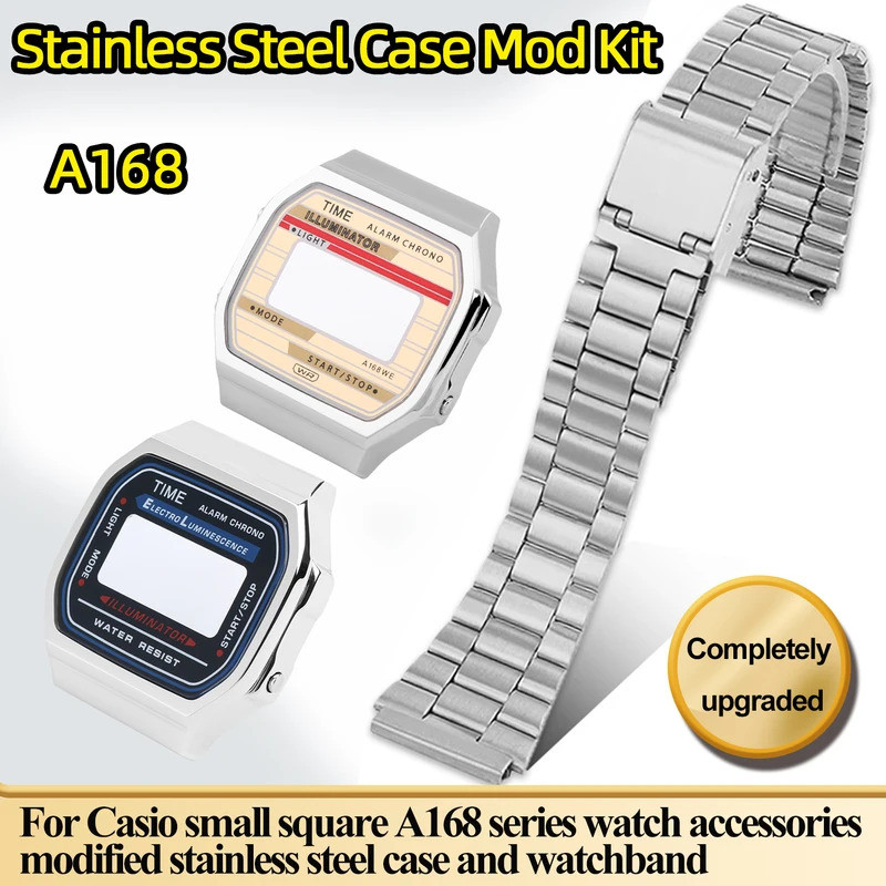A168 อัพเกรดสแตนเลสสตีล Mod Kit สําหรับ Casio A168 A168WA a168 โลหะแก้วกันน้ําแหวนสกรูอุปกรณ์เสริม