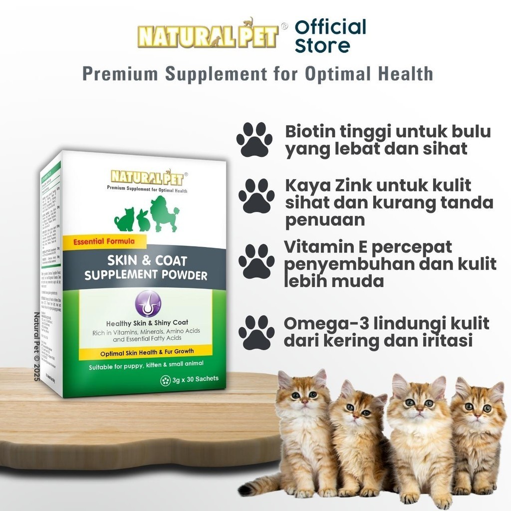 Natural Pet Skin & Coat Supplement Powder 3g X 30 - Promotes Fur Growth, Healthy Skin & Shiny Coat