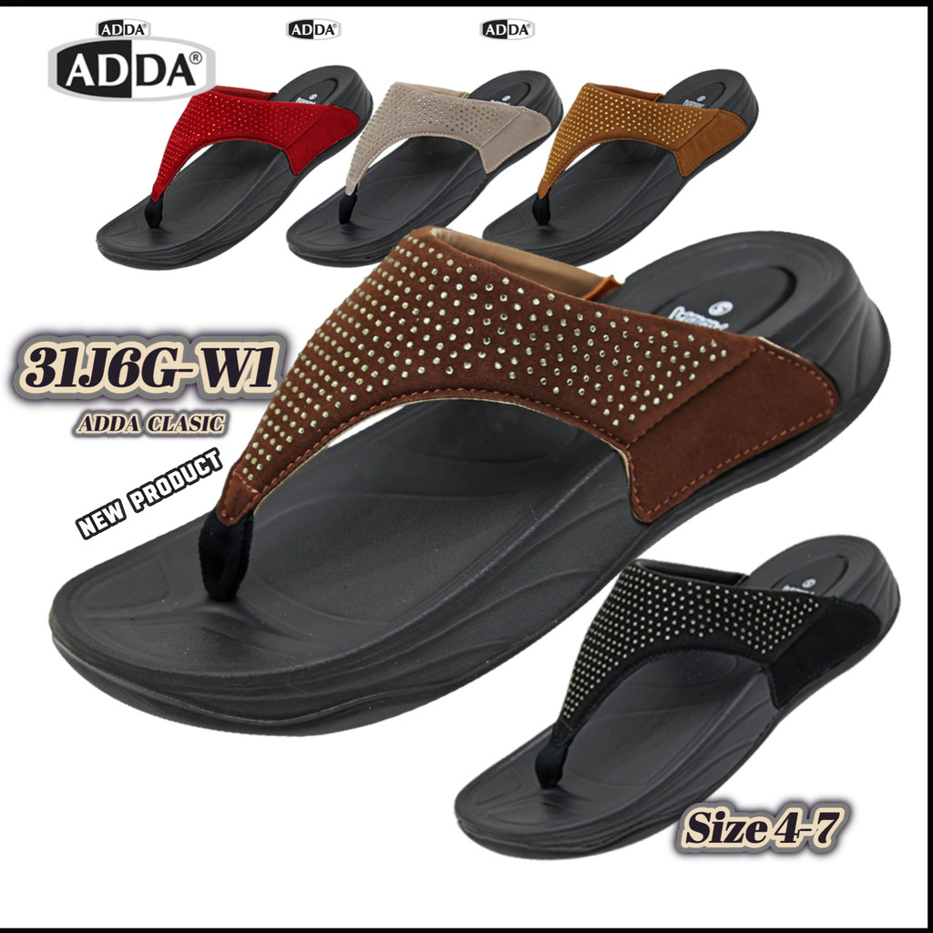 ADDA รุ่น 31J6G-W1 Size 4–7 สายคาดแต่งคริสตัล พื้นรองเท้าดีไซน์ นุ่ม ใส่สบาย เดินทั้งวันก็ยังมั่นใจ