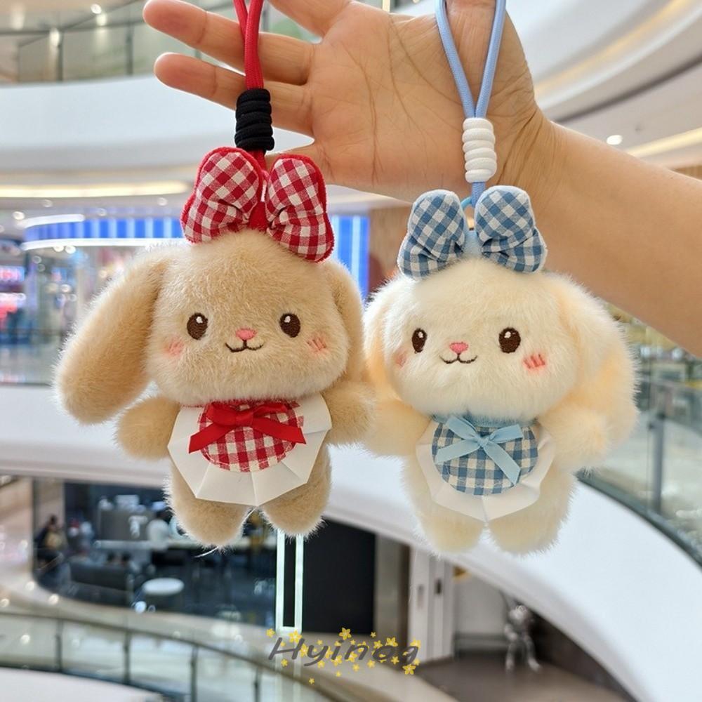 HYINOG พวงกุญแจตุ๊กตากระต่าย, Bowknot ตกแต่งพวงกุญแจกระต่ายการ์ตูนนุ่ม, Kawaii 15 ซม.ตุ๊กตาจี้สาว