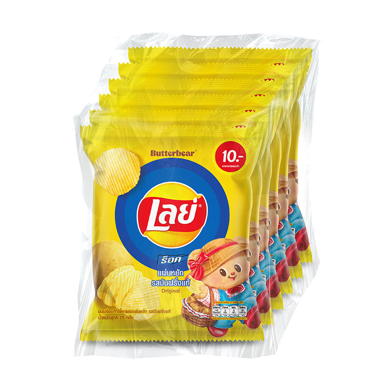 เลย์ ร็อค ขนม มันฝรั่งแท้ทอดกรอบแผ่นหยัก รสมันฝรั่งแท้ 25 ก. x 6 (LAY'S Rock Potato Chips Snack Original Flavor 25 g x 6